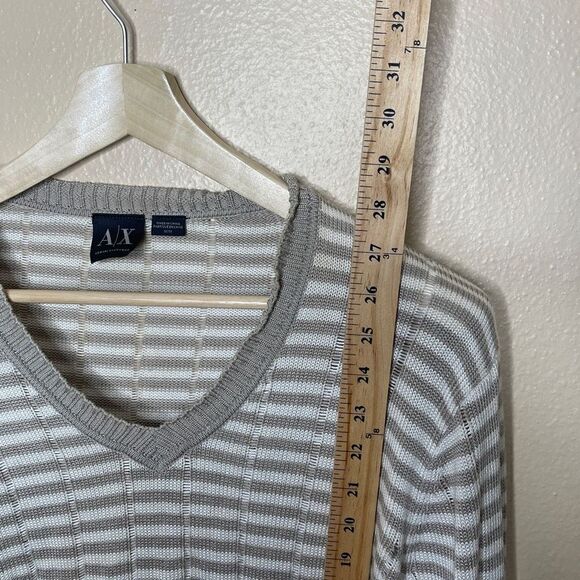 Armani Exchange Sweater Mens Medium Striped V neck Cotton Bland Casual - Picture 5 of 7
